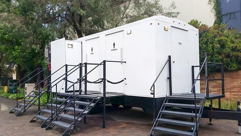 we offer a variety of sizes and layouts for our luxury restroom trailers to suit different event sizes and needs